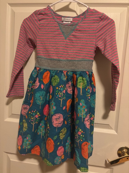Bonnie Jean Other - Bonnie Jean Teal Tree-Print Dress with Pink & Gray Striped Top